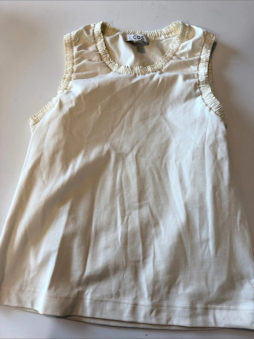 COS Gathered-Neck Jersey Tank Top Cotton White Medium